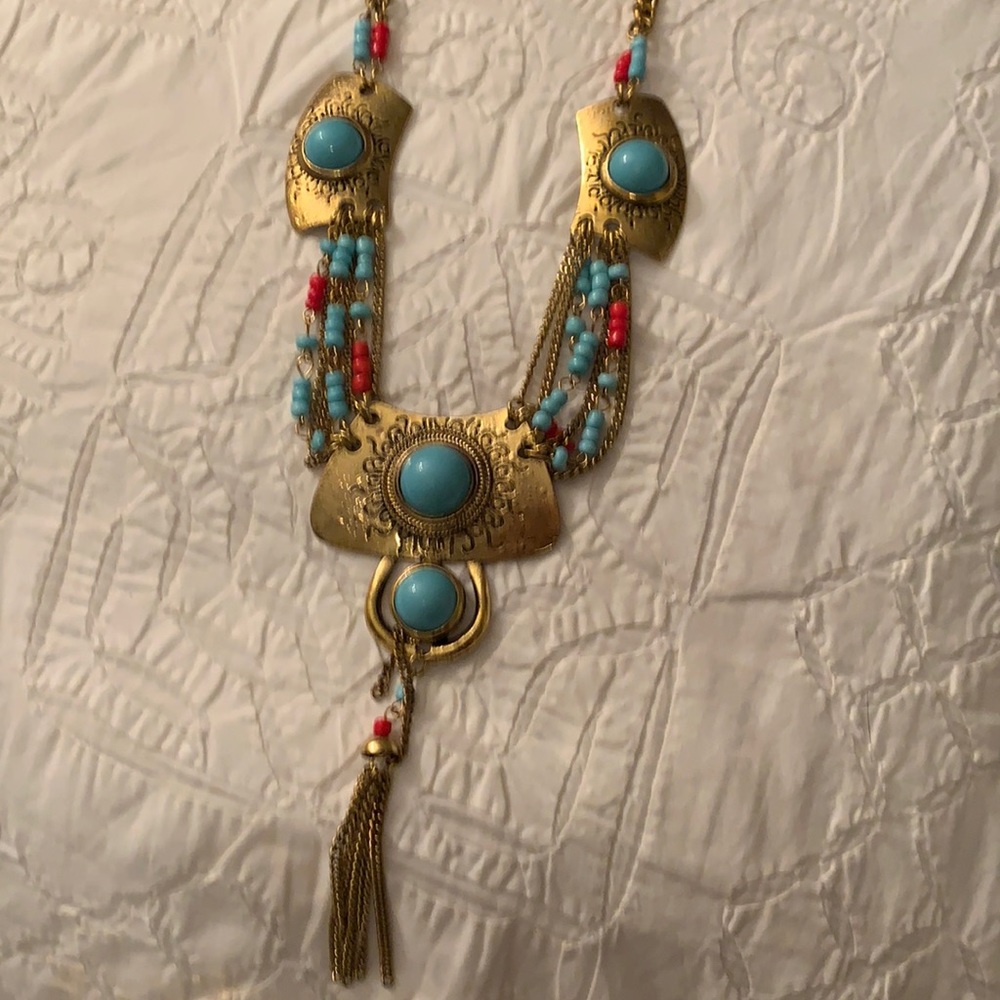 Faux Coral and Turquoise Necklace and Earrings - Picture 2 of 7